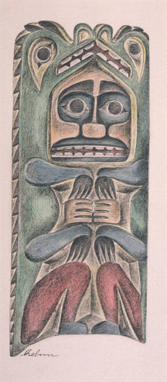 Totem Pole Detail: Drawing of Carving by Vancouver Indians
