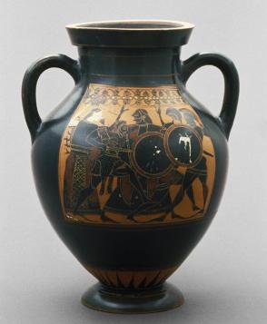 Black-figure Amphora (two handled vessel) with Athena in Battle