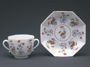 Double-handled cup and saucer