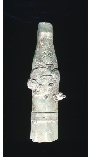 Bronze finial; relief bird design