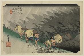 Sudden Rain, Shono (Shono haku-u), from the series Fifty-three Stations of the Tokaido (Tokaido gojusan-tsugi no uchi)