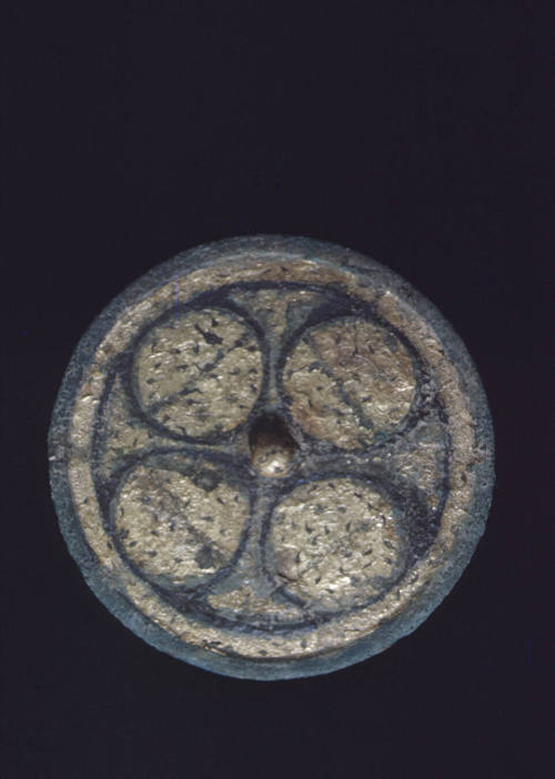 Bronze mirror; gold applique