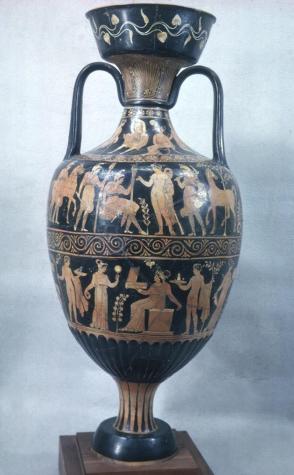 Red-figured Amphora (two handled vessel) with Herakles, Amazons and Warriors