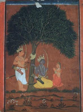Rama in exile with Sita and Lakshmana