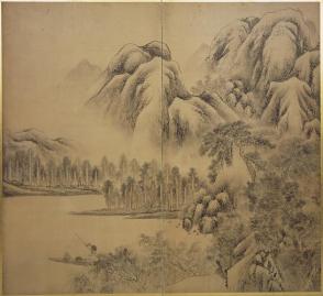 Landscape Scene of Mountains and Lake