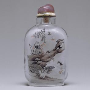 Inside-painted snuff bottle with donkey rider in wintry landscape