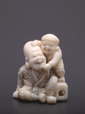 Netsuke modelled as Daikoku and Jurojin