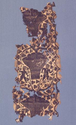 Tapestry Fragment, Vertical Band, Figures and Grape Vines