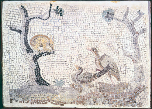 Mosaic:  Two Birds, Rabbit in Tree