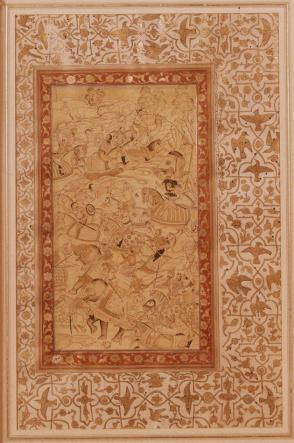 Babur Scene from the Akbarnama (with border from the Farhangi-Jahangiri dictionary manuscript)