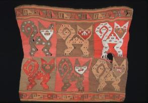 Textile fragment with six spotted felines