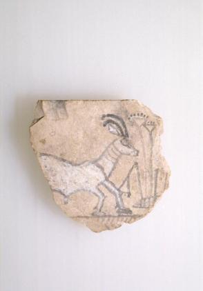 Limestone Flake (Ostracon):  Design of Gazelle and Lotus