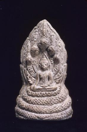 Votive tablet, Buddha and Naga king