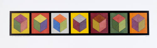 Seven cubes with color ink washes superimposed