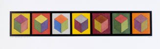 Seven cubes with color ink washes superimposed