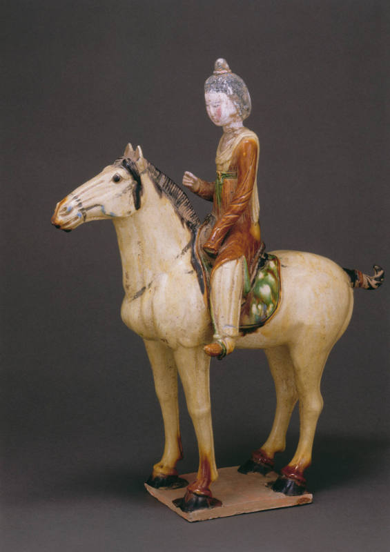 Tomb sculpture:  woman on horseback