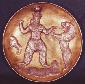 Plate with king hunting lions