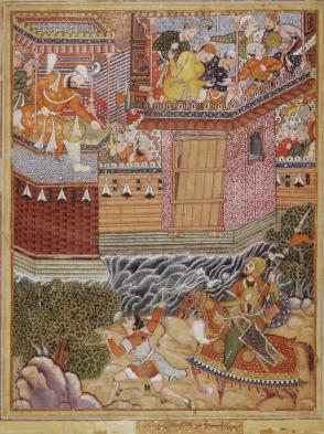 Hamza and Umar exchange insults with Ghazanfar and challenge him to battle outside the fortress of Armanus