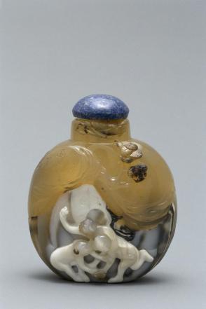 Snuff bottle: With three boys by a waterfall; deer in landscape