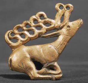 Ornament, crouching stag