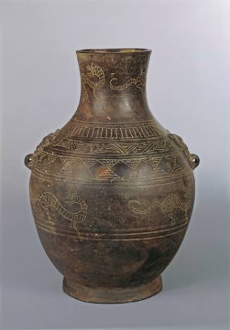 Black pottery vase in shape of hu