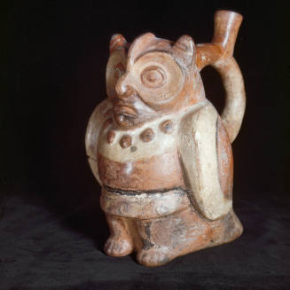 Stirrup spout vessel with anthropomorphic owl