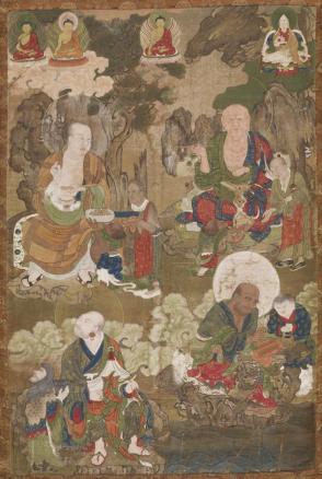 Four Luohans with Buddhas and Attendants