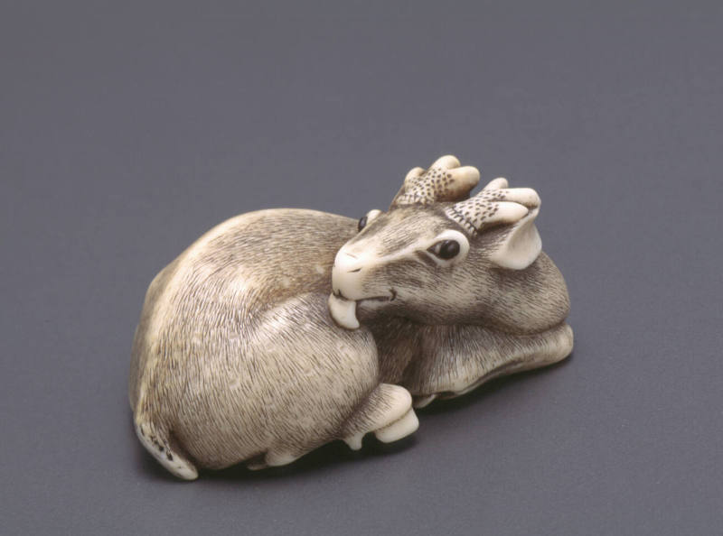 Netsuke modelled as a reclining deer