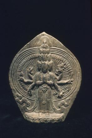 Votive tablet: standing Sahasrabhuja (eleven-headed, thousand-armed Avalokiteshvara)