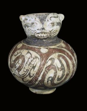 Painted jar with jaguar head as collar