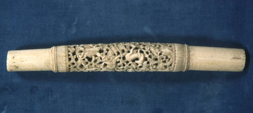 Open work carved cylinder; figures and birds