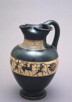 Oinochoe (one-handled jug) with frieze of barbarians and riders