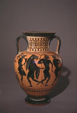 Black-Figure Amphora, (two handled vessel) with Dionysiac revels