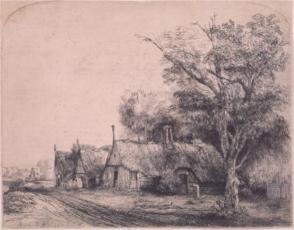 Landscape with Three Gabled Cottages Beside a Road