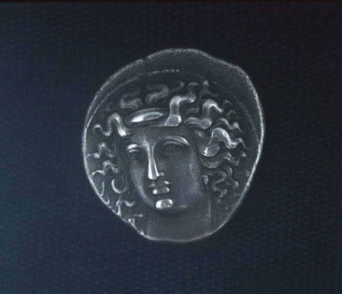 Aeginetic drachm with head of the nymph Larissa (obv.) and grazing horse (rev.)