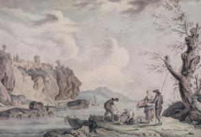 Classical Landscape With Figures By Rivermouth