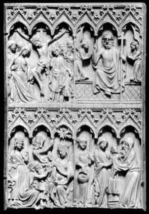 Diptych leaf:  Scenes from the Passion and early Life of Christ