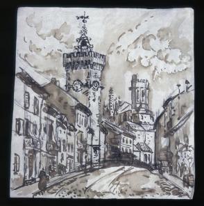 Viviers, Vallee du Rhone (Street Scene with Bell Tower)
