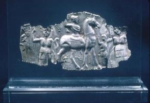 Fragment:  equestrian figure in scene of celebration