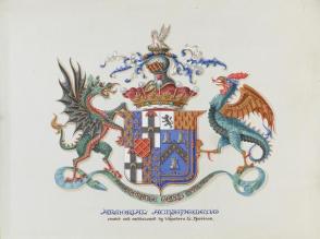 Armorial Achievement: “Degenerante Genus Opprobrium,” from the series, Examples of Illumination and Heraldry, Federal Public Works of Art Project, Region #16, Washington State