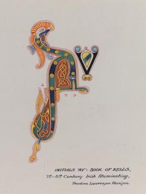 Illumination: Initials “AV” from the Book of Kells, 7th-8th Century Irish Illuminating, from the series, Examples of Illumination and Heraldry, Federal Public Works of Art Project, Region #16, Washington State