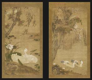Ducks and geese in a Landscape