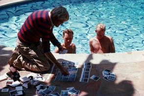David Hockney at work on a Polaroid montage, Hollywood