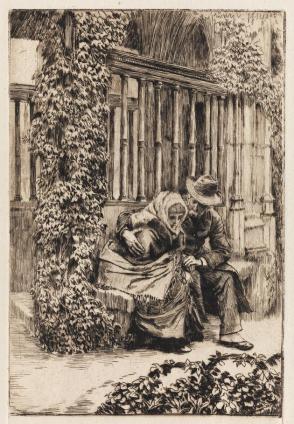 M. Mauperin and Renee sitting in the porch of the church at Morimond.