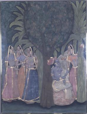 Krishna Seated Beneath a Tree Conversing with Radha