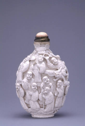 Snuff bottle, Lohan carved in relief