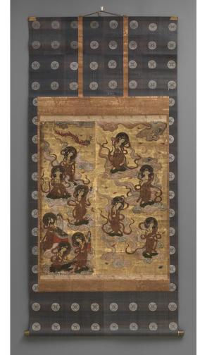 Mural painting: Descent of twenty-five bodhisattvas (attendants of Amitabha triad)