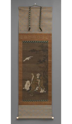 Man with deer, flying crane