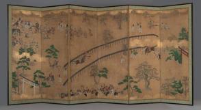 Six-panel Screen:  Horse Racing at Kamo Shrine