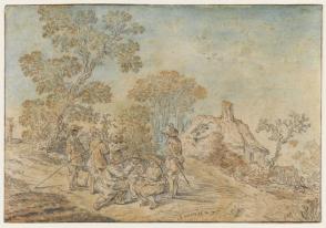 Landscape with Soldiers Playing Cards